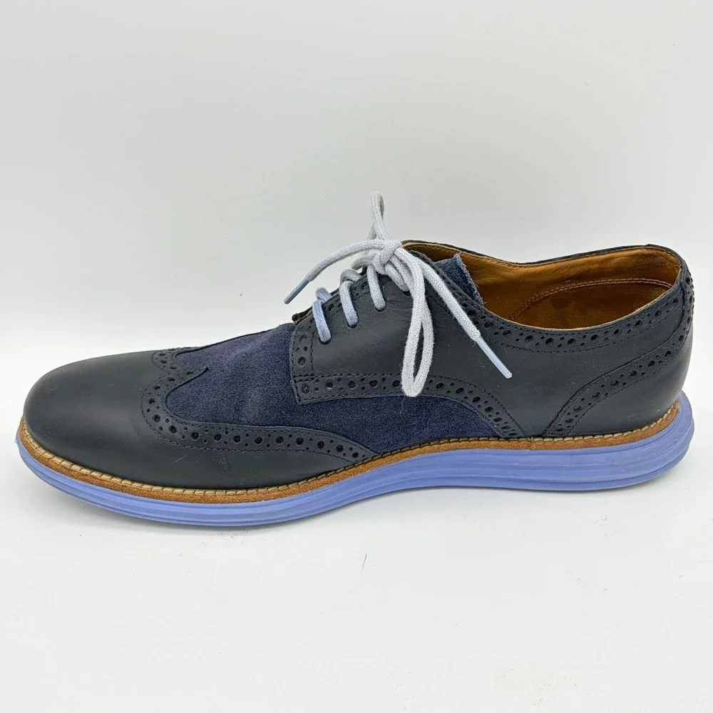 Cole Haan LunarGrand Navy Leather Suede Wingtip Oxfords M9 Blokecore Tech Soles